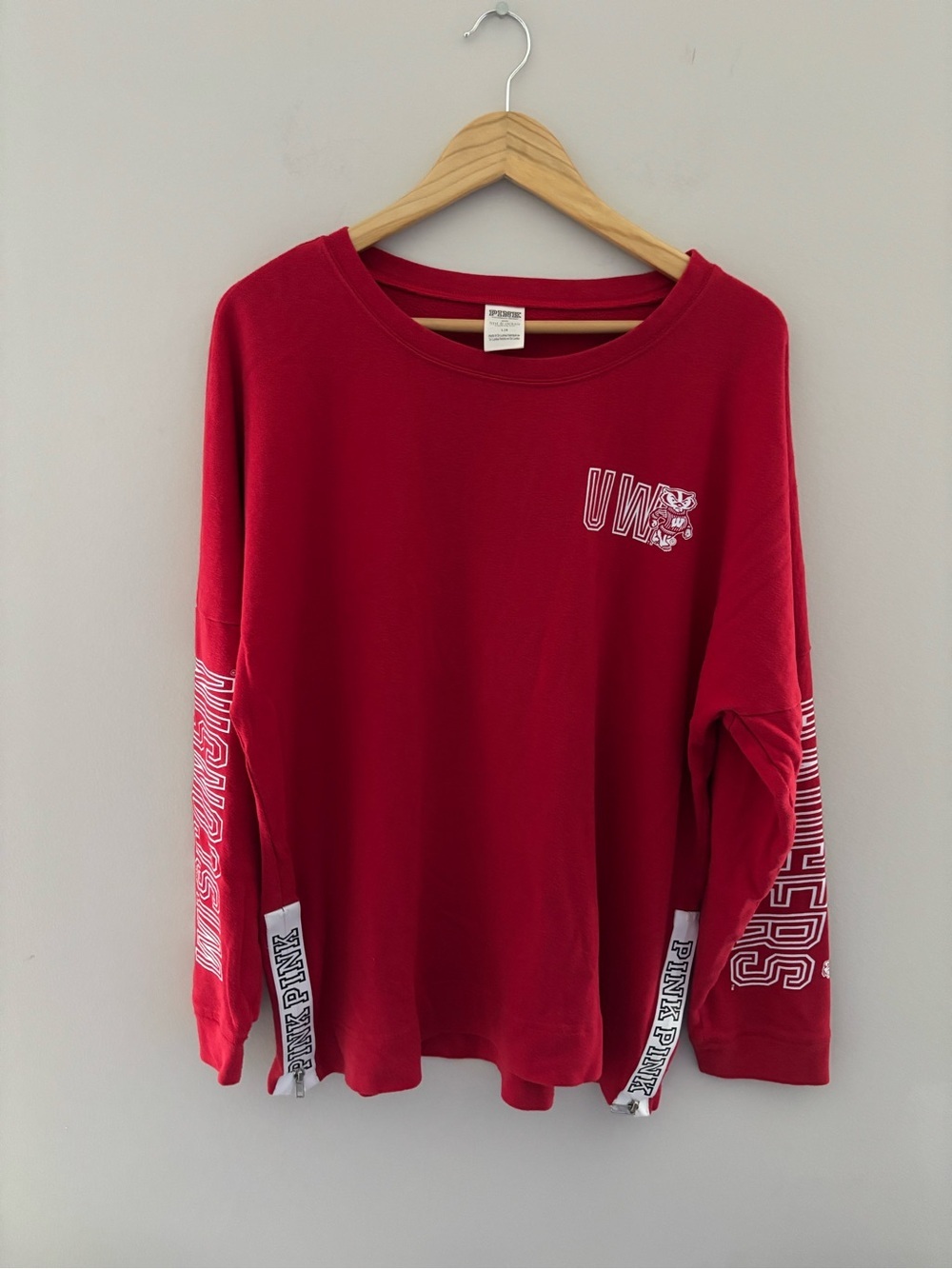 PINK Victoria's Secret UW Graphic Sweater Red College Shirt Size L